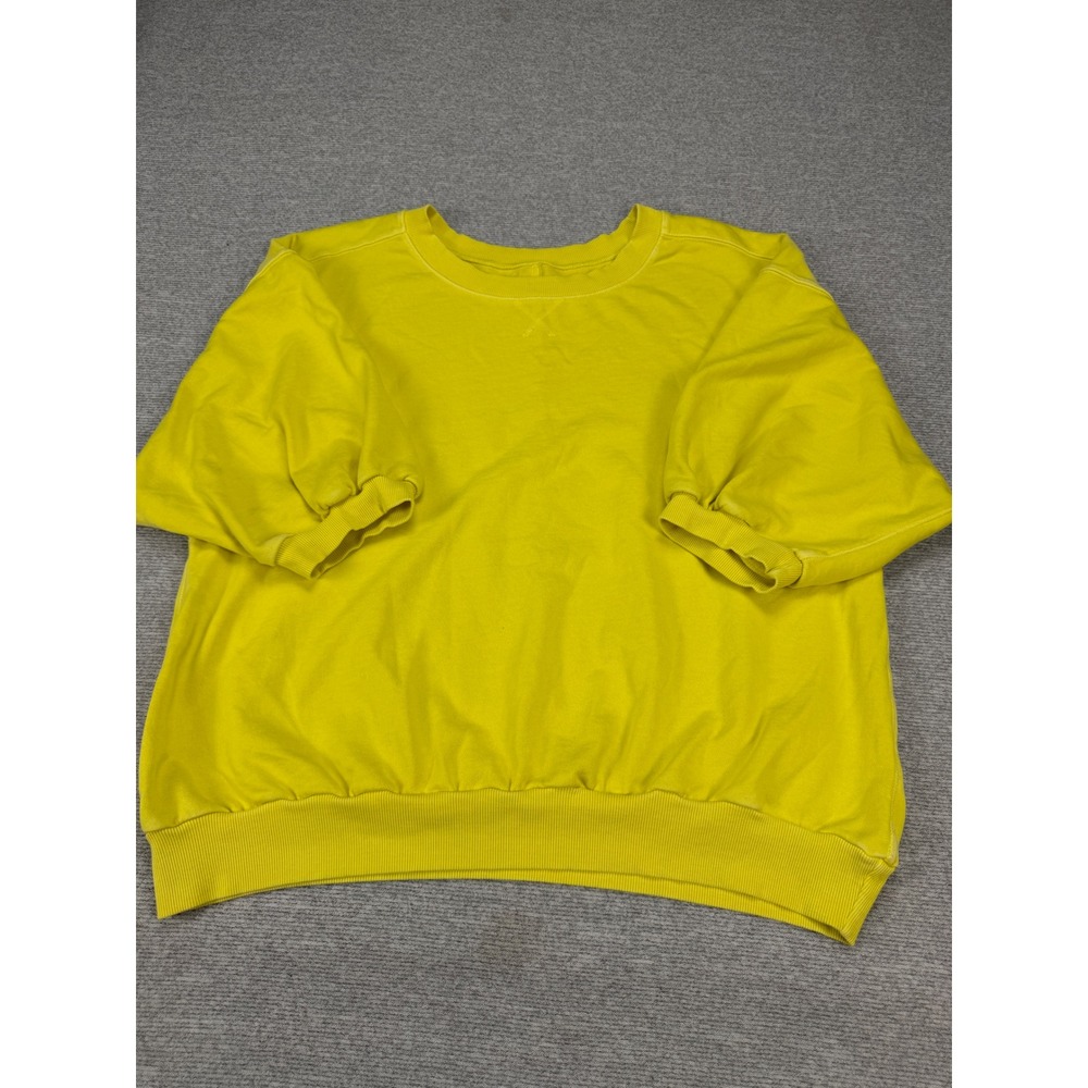 Pilcro Anthropologie Women's Yellow Puff Sleeve Sweatshirt Large Faded Color Top